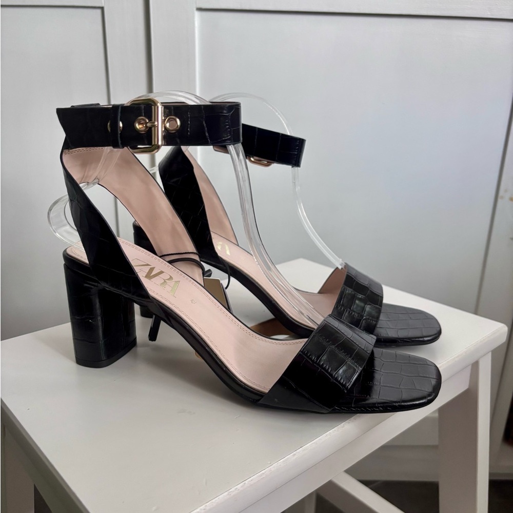 Zara Leather Block Heel Sandals